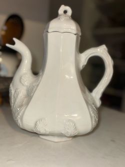 Vintage Off-White Ceramic Red-Cliff Ironstone Coffee or Teapot with Grape Leaf Design