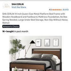 queen metal bed frame walnut color 