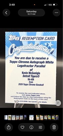 2026 Topps Chrome Kevin McGonigle Redemption Card