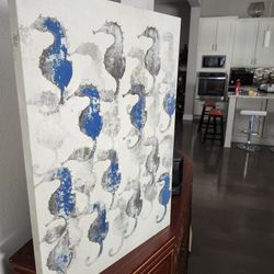 Seahorse Sea Horse Starfish Star Fish Blue Gray White Hanging Wall Art