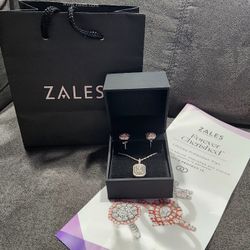 New! Zales DIAMOND necklace and earrings in Sterling Silver 