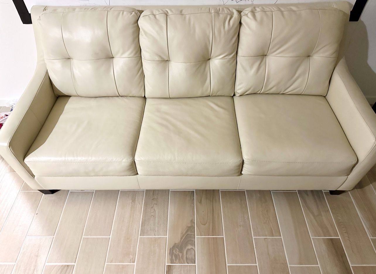 Off White Leather Sleeper Sofa Couch 