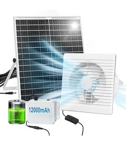 Solar Exhaust Fan with 12000mAH Battery, 22W Solar Powered Fan for Greenhouse Circulation, Chicken Coop, Shed, barn, Outside, Outdoor Waterproof with 