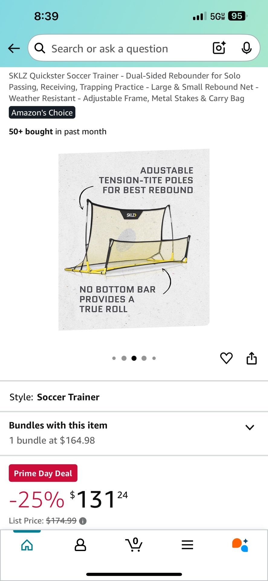 SKLZ Quickster Soccer Trainer - Dual-Sided Rebounder for Solo Passing, Receiving, Trapping Practice - Large & Small Rebound Net - Weather Resistant