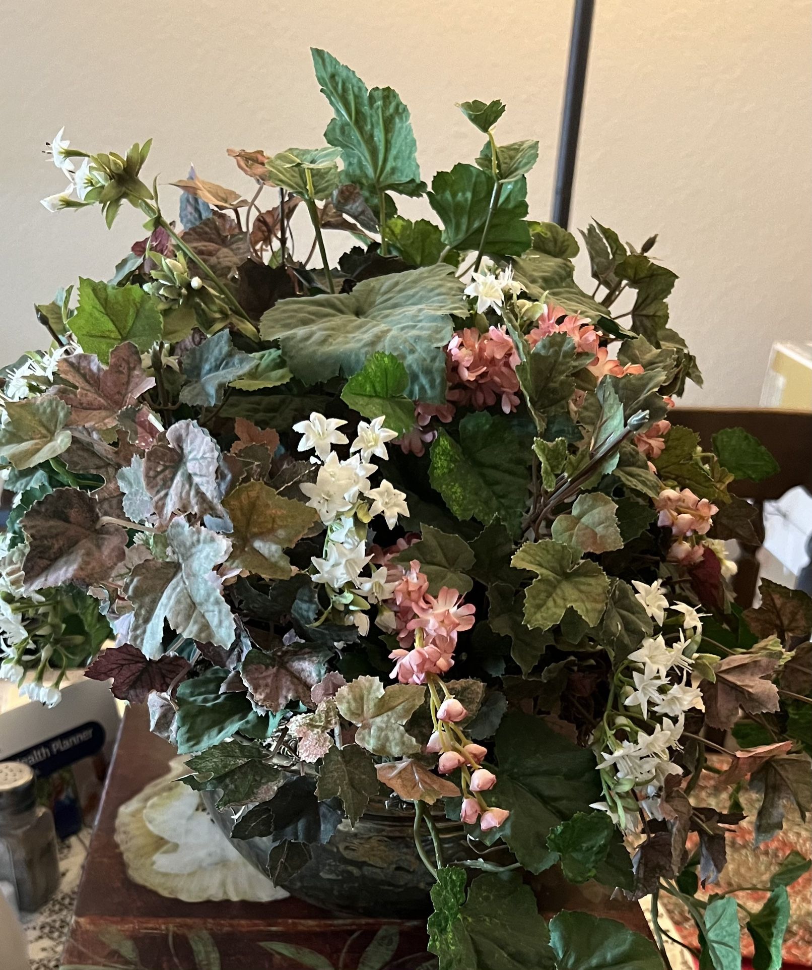 Floral Center Piece , In Oval Brass Bowl