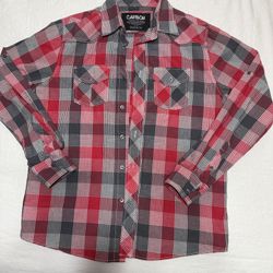 Carbon Men’s Long Sleeve Button Down, Black/red Plaid Size M