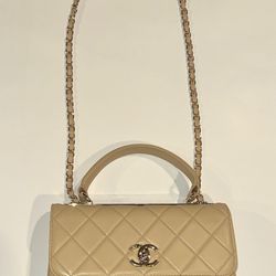 Chanel Cc Medium Top Handle Bag Beige Lamb skin