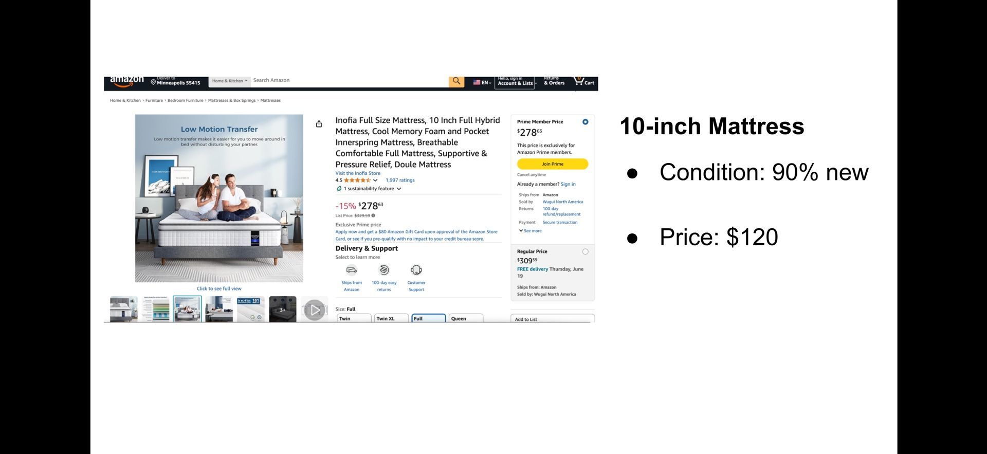 10-inch Mattress Condition: 90% new