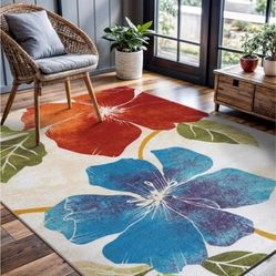 Solana  Modern Floral In Door Rug 7"10 x 10"3 Used 