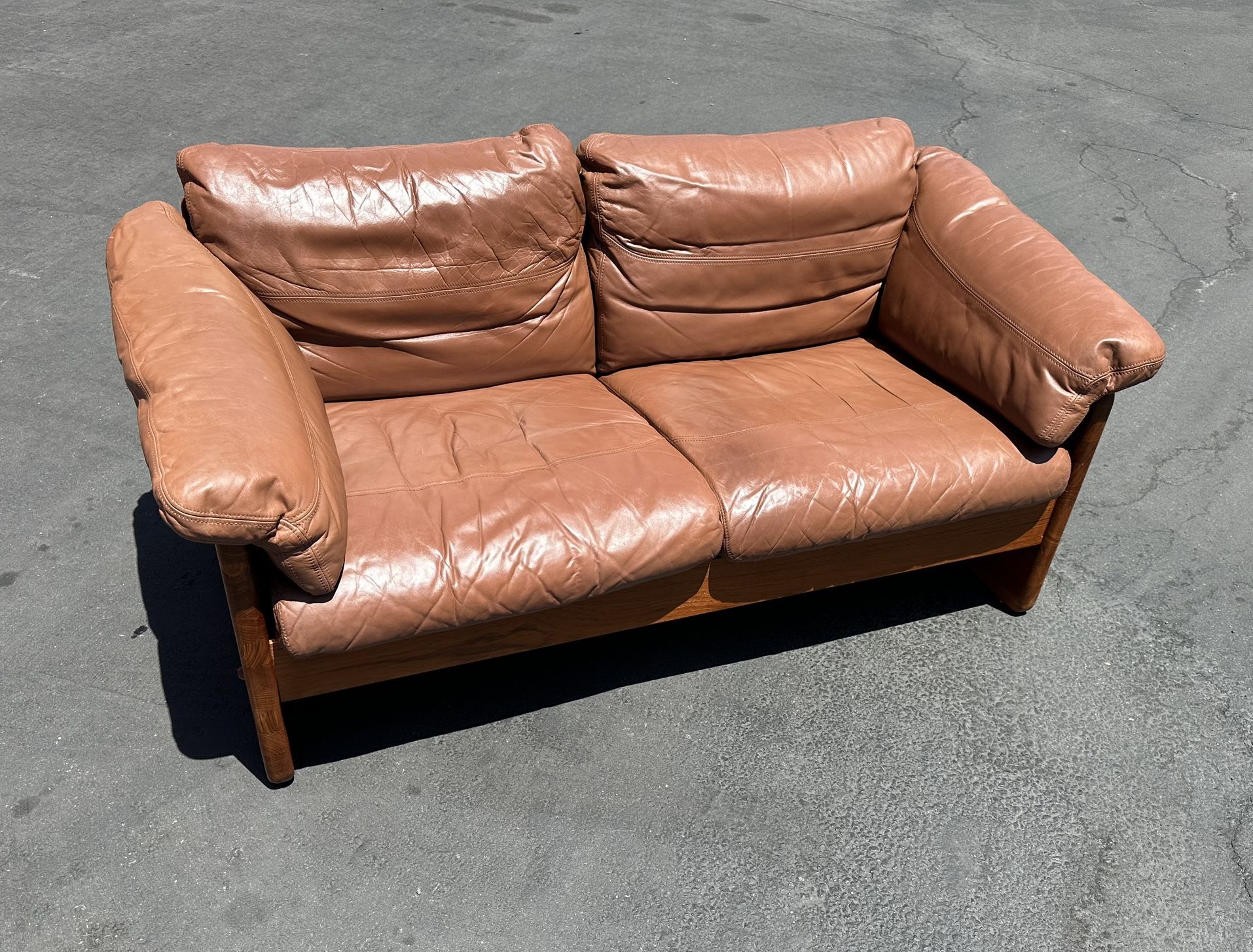 Mid Century Danish Teak & Leather  Loveseat Sofa by Mikael Laursen
