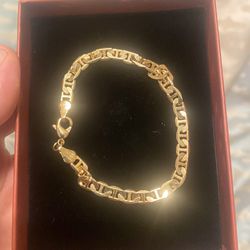 18K Gold Filled Flat Mariner / Marina Link Gold Chain Bracelet Made In Brazil