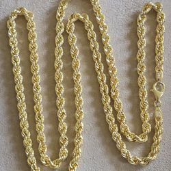 GOLD OVER SILVER DIAMOND CUT ROPE CHAIN 24" 5MM