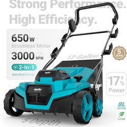 36V Cordless Brushless 15IN Scarifier & Dethatcher Compatible with Makita 18V Battery (Tool Only), 12 Gal Collection Bag, Air Boost Tech, Quick Fold &