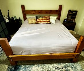 California king heavy wood timber bed frame and mattress