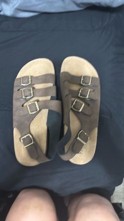 Brown Leather Strap Sandals with Buckles