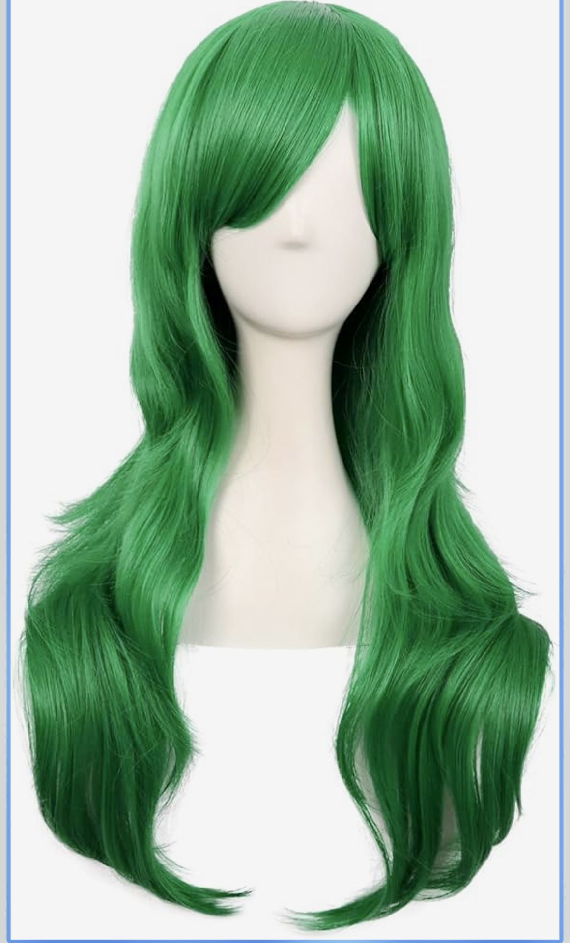 ⏺️Women Side Bangs Long Curly Hair Cosplay Wig (Grass Green)