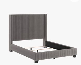 Gray velvet pleated bed frame