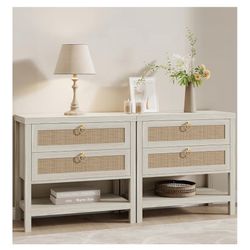 Large Rattan Night Stand Set of 2