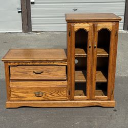 Oak Media/Stereo Cabinet w/ Glass Doors & CD Drawer
