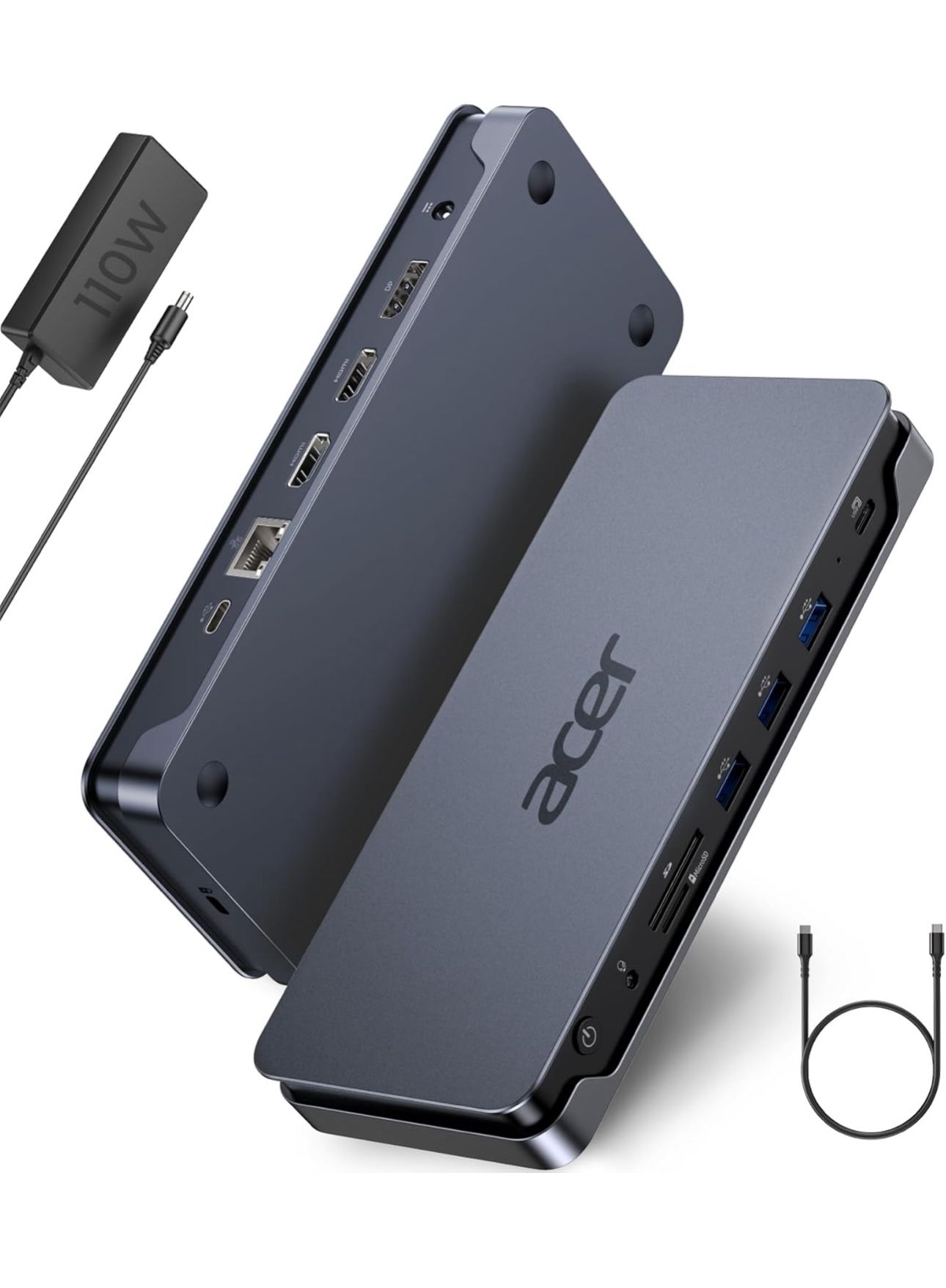 New-Acer Premium 13-in-1 Docking Station with 110W PD & Triple Monitor Support | Dual 4K HDMI and DP,5Gbps USB A/C,Gigabit Ethernet,Security Lock | La