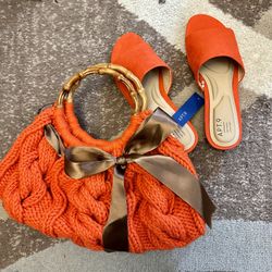 Orange Crochet Bag & Shoes Size 7.5 
