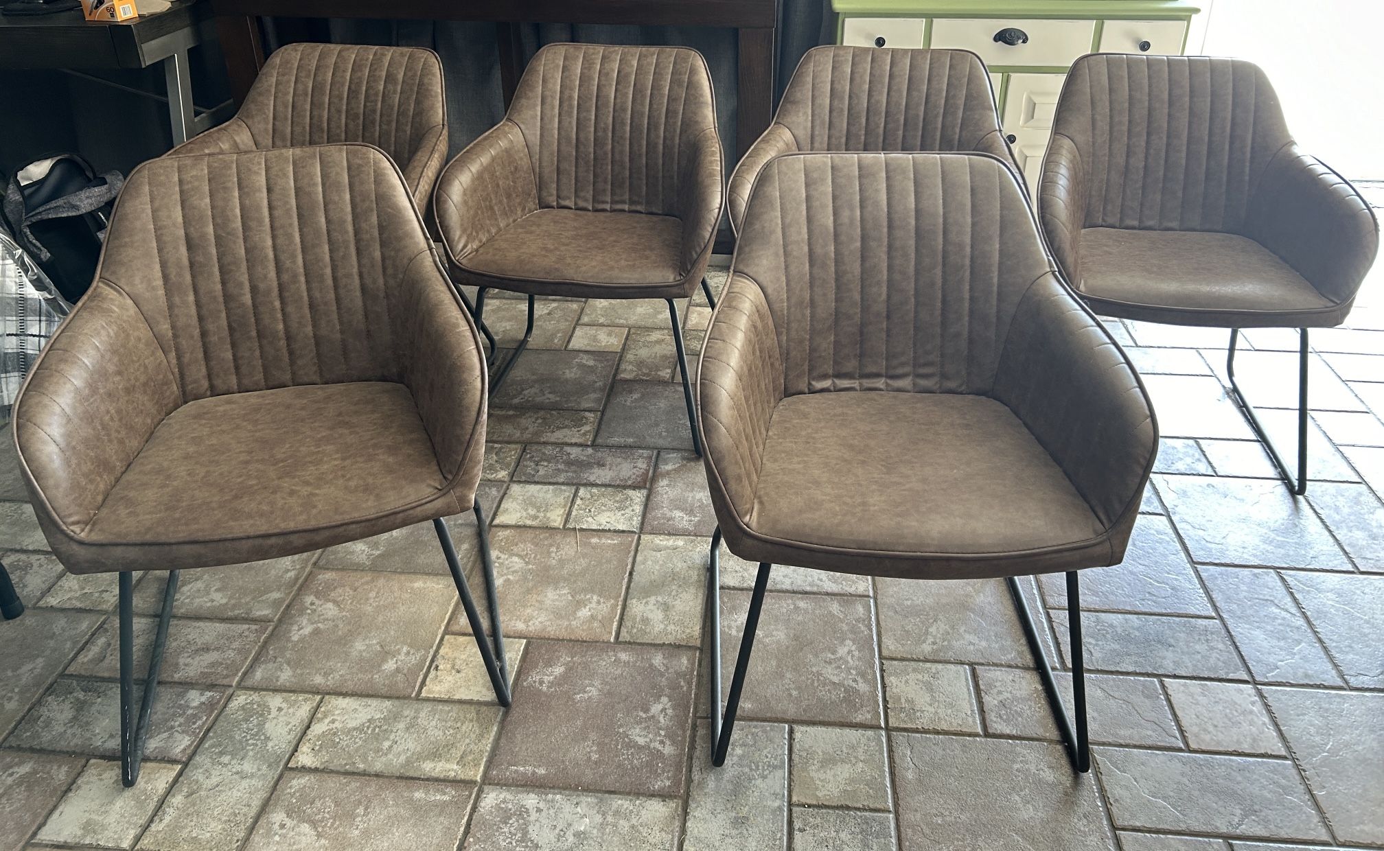 Brown Faux Leather Armchairs 