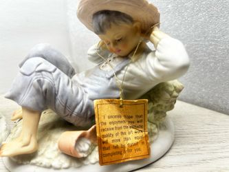 Lefton China KW226 Hand Painted MBoy Figurine In Overalls Sleeping Collectible- Reduced