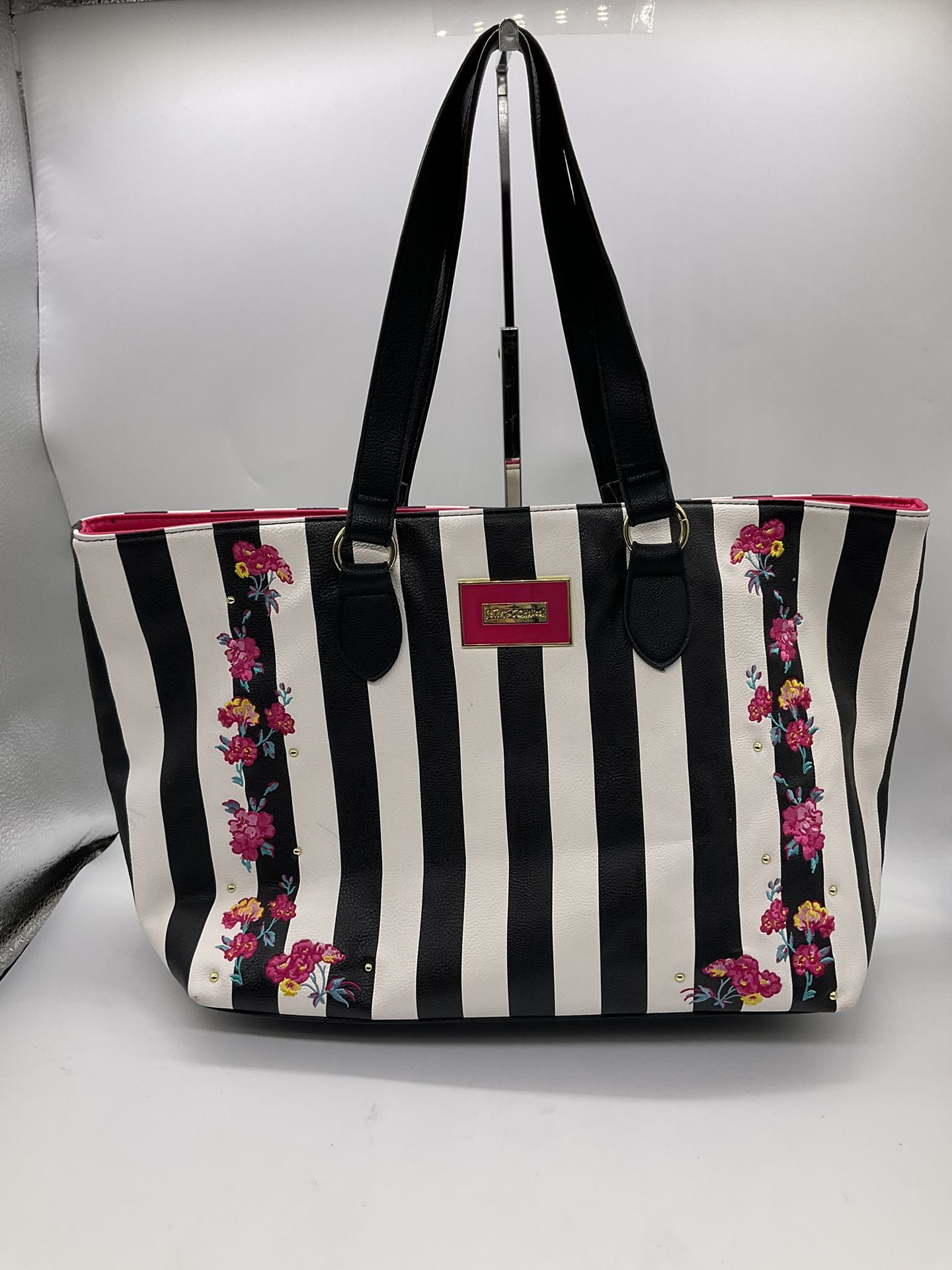 BETSEY JOHNSON LARGE FLORAL AND STRIPED TOTE BAG