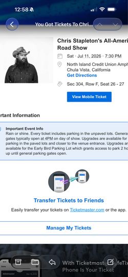 CHRIS STAPLETON TICKETS FOR SATURDAY 7/11