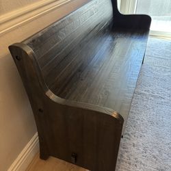 Rustic Hardwood Pew-Style Bench with Back – Solid Wood
