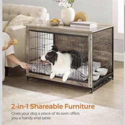 Dog Crate Furniture, Side End Table, Heavy-Duty Modern Kennel Cage with Multi-Purpose Removable Tray, Double Doors, for Dogs up to 32 kg, 