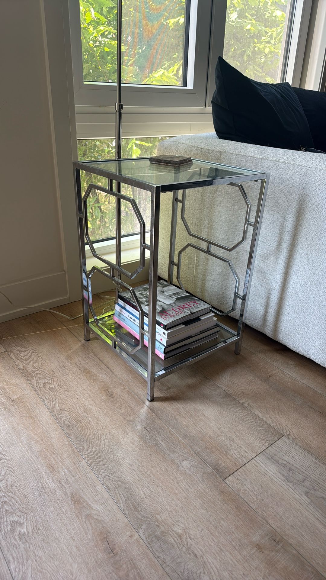 Glass and Chrome End Table 