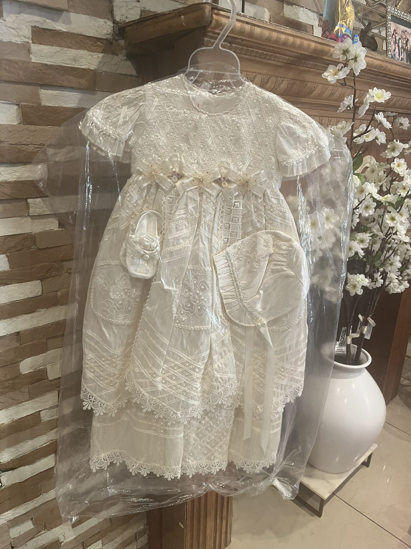 Girl Baptism Dress, Handmade White Fits 1 To 2 Year Old
