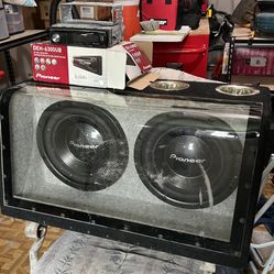 2 12 inch Pioneer Subwoofers With Box And Pioneer Head Unit