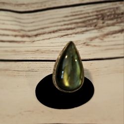 Large Natural Labidorite & S Silver Ring