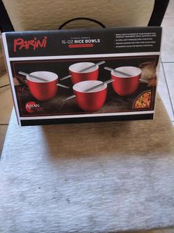 Parini 15 oz Ceramic Glazed Rice Bowls & Stainless Steel Chopsticks Quantity 4