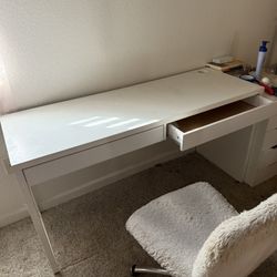 White IKEA Desk With Chair