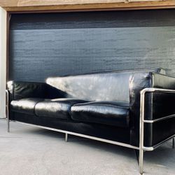 Mid Century Modern Black Leather Sofa