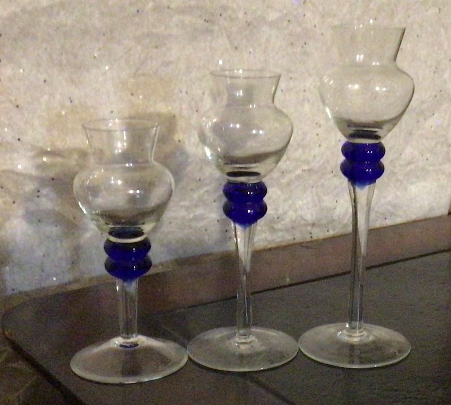 Beautiful Cobalt Blue And Clear Candle Holders