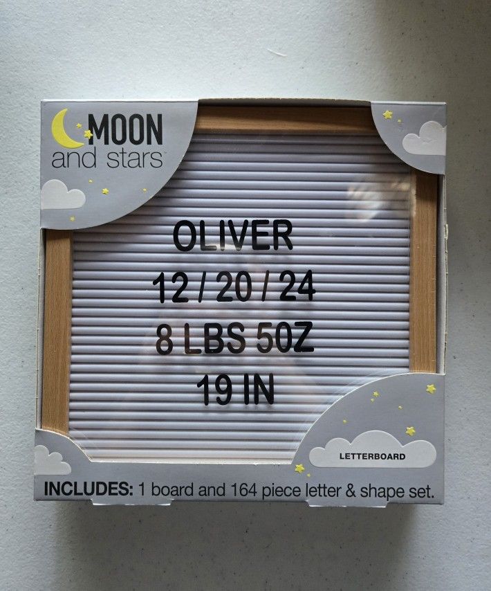 NEW MOON AND STARS Letterboard w/ Wood Frame & Letters Numbers Symbols