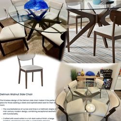 🌟 For Sale: Elegant Delmon Walnut Oval Dining Set – Glass Top + 4 Chairs