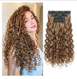 REECHO Curly Hair Extensions, 4PCS 20 inch Clip in Hair Extensions Lace Weft Short Curly Extensions Clip Ins Invisible Natural Hairpieces for Women, C
