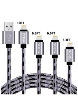 Phone Cable, 4 Pack [10FT 6.6FT 6.6FT 3.3FT] Nylon USB Charging & Syncing Cord Charger Compatible with Phone X 8/7/6s/6/Plus/5se/5s/5c/5 and More
