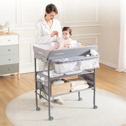 Maydolly Baby Changing Table, Portable Foldable Changing Table, Waterproof Diaper Changing Station, Adjustable Height Changing Station, Mobile Nursery