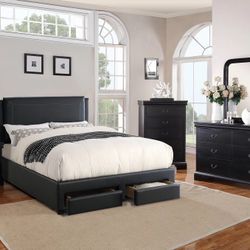 Queen Bed Underbed Drawer / Mattress Included    💢  Cama Queen Size Color Negra  / Colchon Incluido 