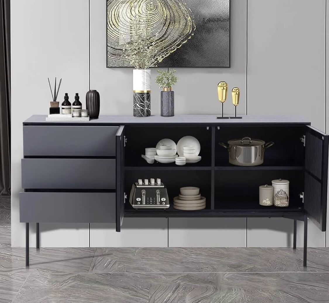 Sideboard Cabinet with 3 Drawers & 2 Doors,Modern Kitchen Buffet Sideboard Storage Console Table