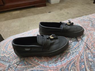 Vans Black Leather Tassel Slip-On Loafers