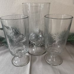 3 Glass Hurricane Candle Holders 