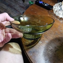 Vintage A.L. Randall Co. 1960s Green Candy Bowl with Ribbed Collar Base