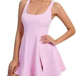 Womens Tennis Dress Built In Shorts & Bra Athletic Golf Active Workout Dress With Pockets